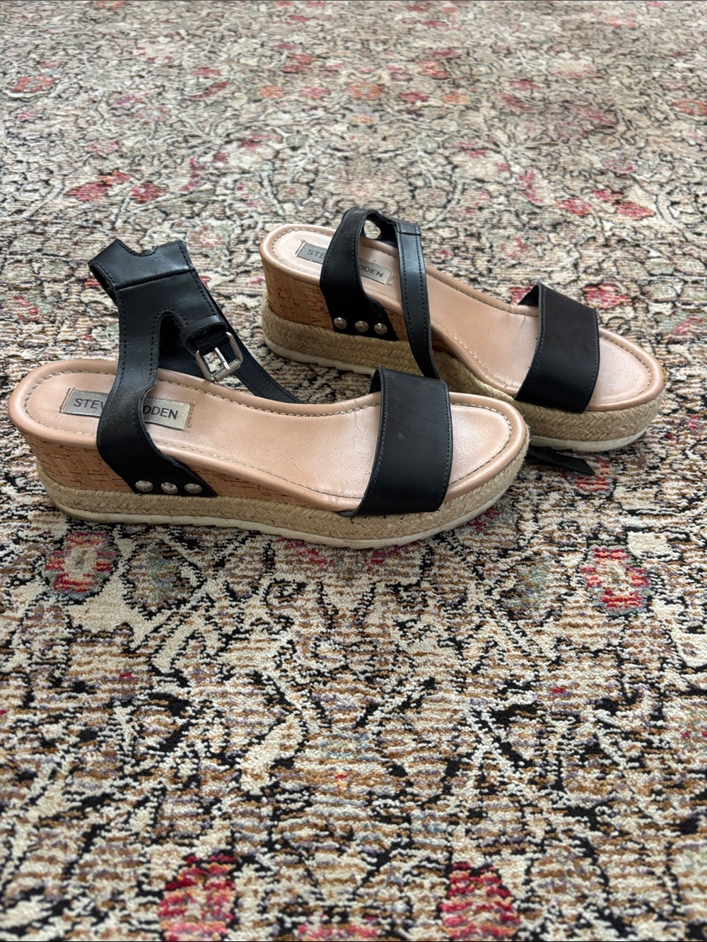 Steve Madden Black Espadrille Wedge Sandals